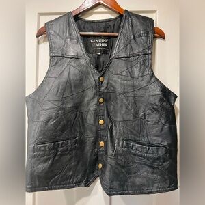 Men's Navarre Genuine Leather Company Italian Stone Design Black Leather Vest L